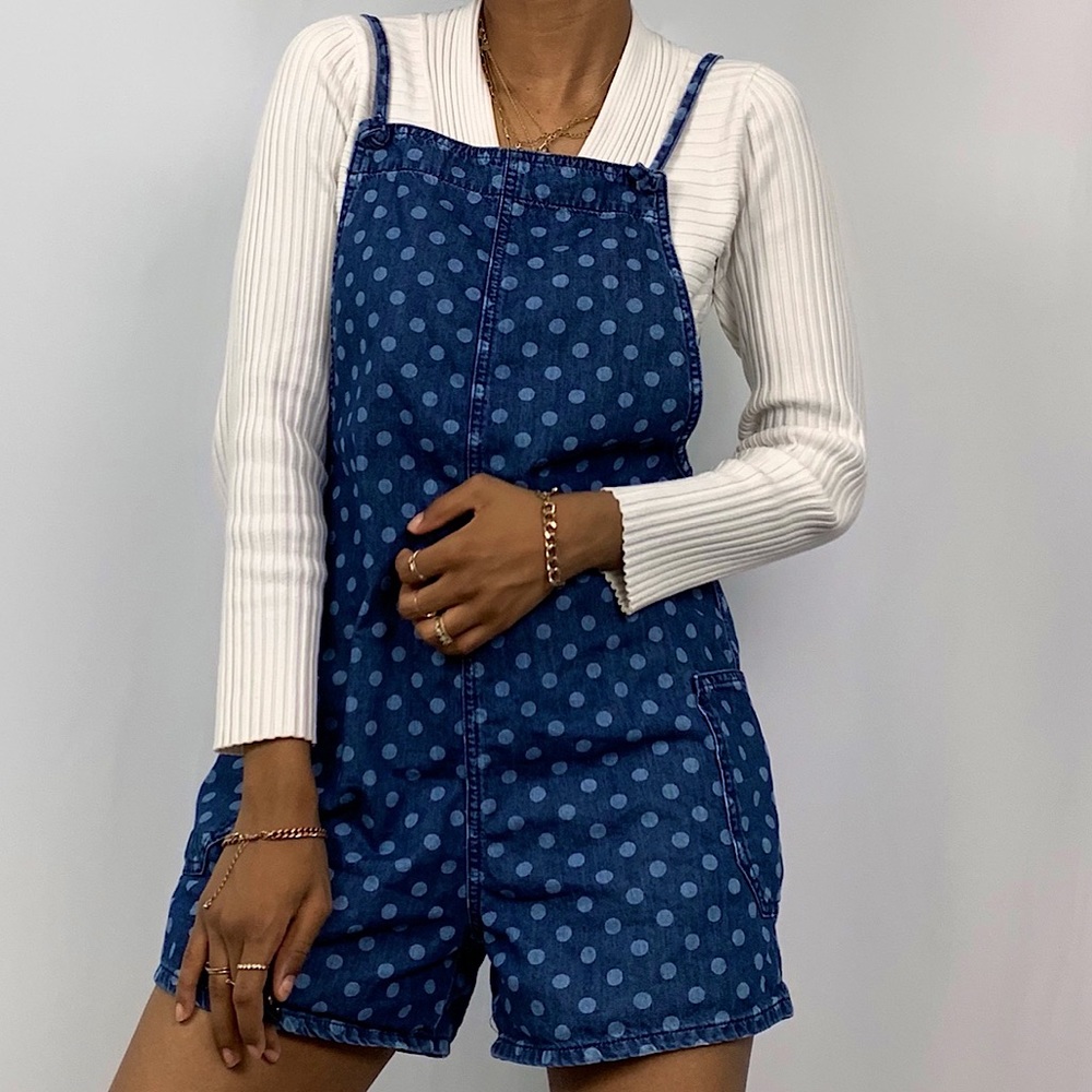 Urban Outfitters Polka Dot Denim Romper Sz Small